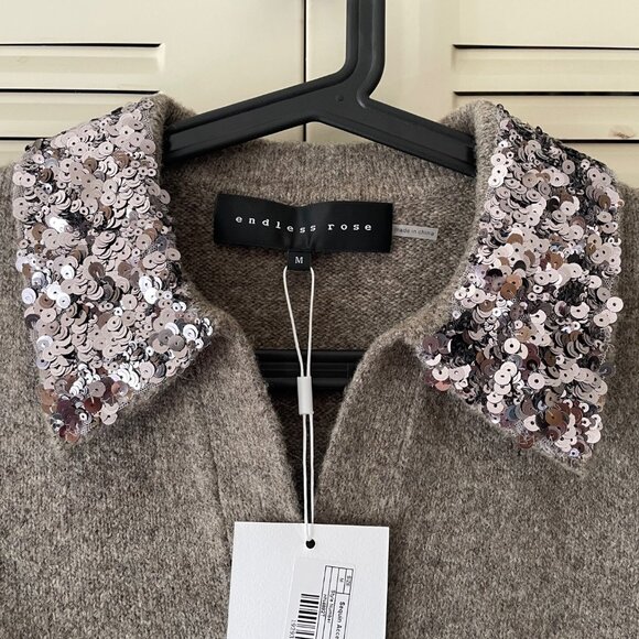 NWT Anthropologie Endless Rose Short-Sleeve Sequin-Collar Sweater Size M - Picture 9 of 10